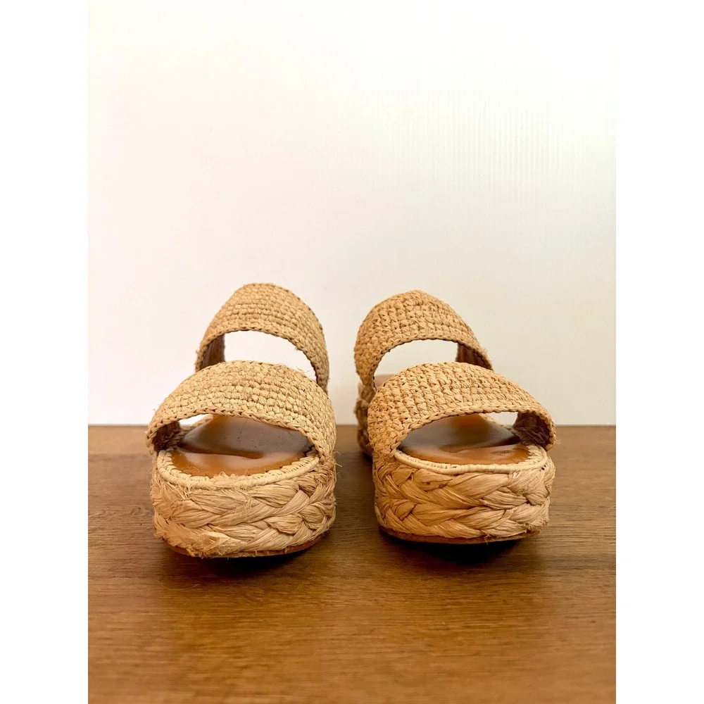 Clergerie Raffia Platform Sandals EU 38 7.5 Boho Coastal Resort Designer Slides